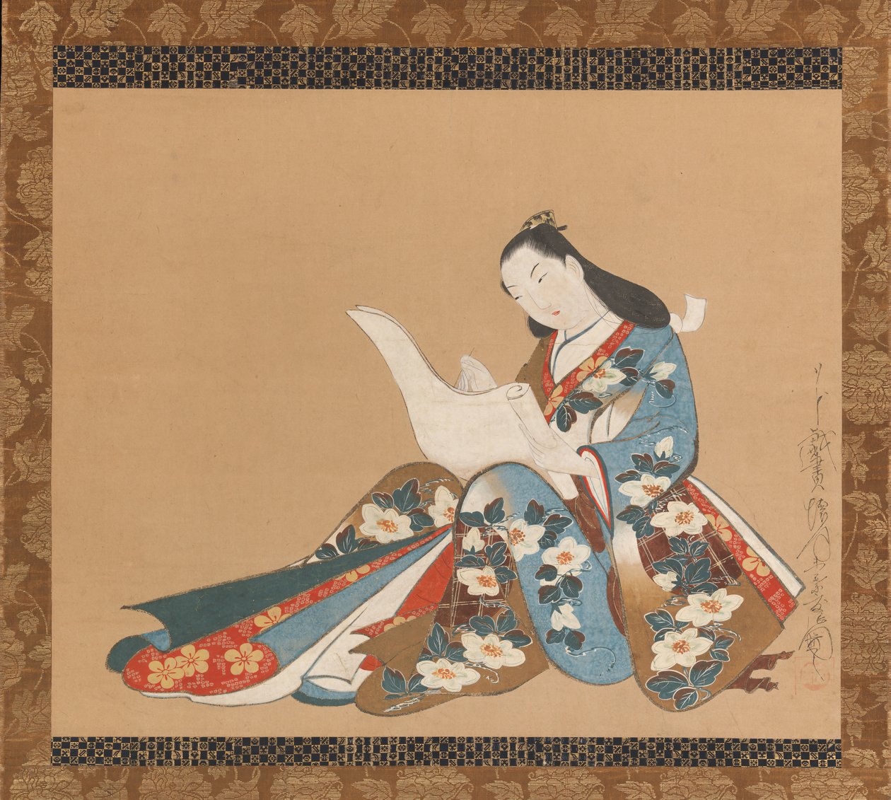 写信的歌妓，约1715年。 作者 海月堂道心