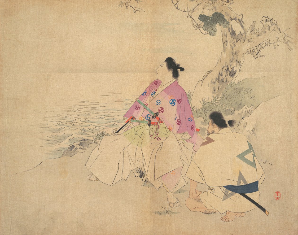 河边的两个人，19世纪末-20世纪初。 作者 鹿田汉子