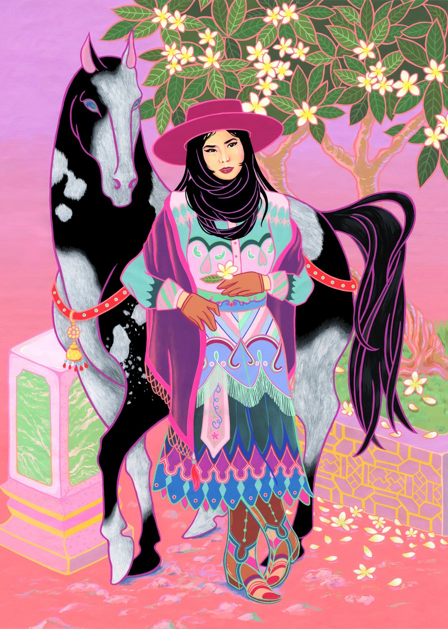 广东话女牛仔在鸡蛋花下等待，2020（棉质丙烯） 作者 来了
