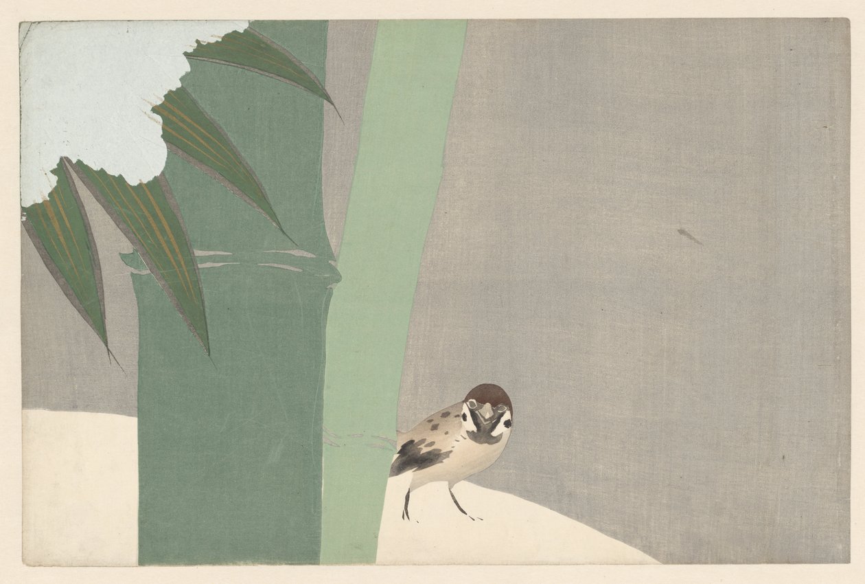 雪中的竹子，1909年（木版画） 作者 神坂积家