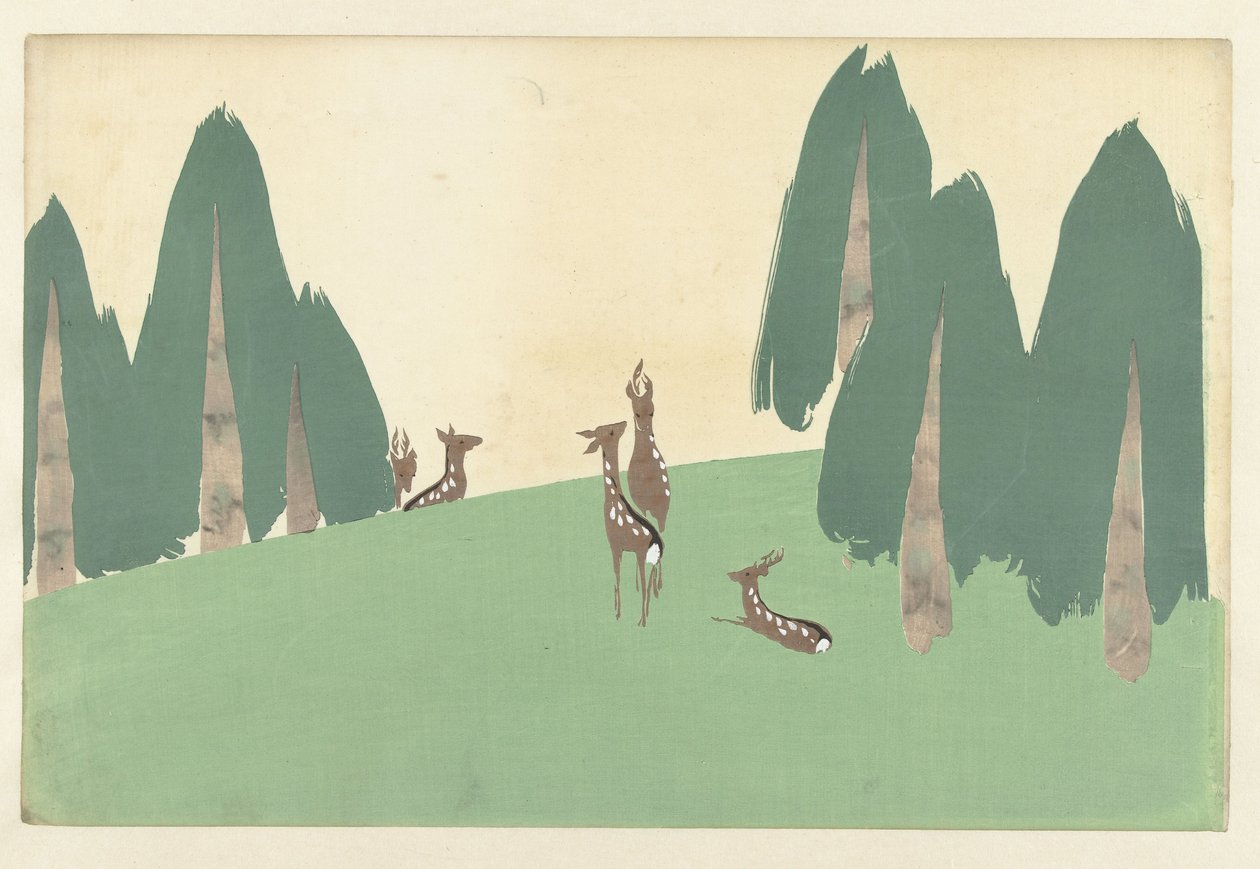 Kasugano鹿，1909年（木版画） 作者 神坂积家