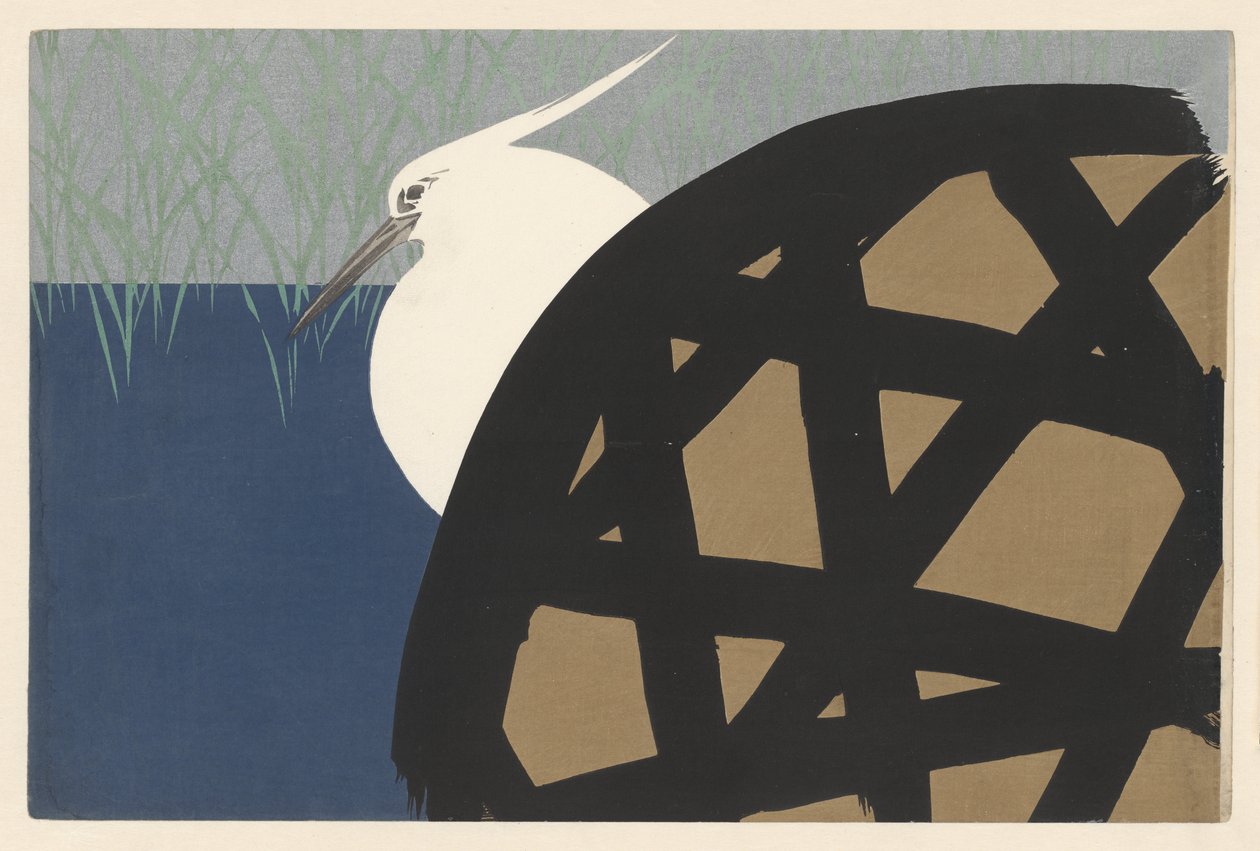 白苍鹭，1909年（木版画） 作者 神坂积家