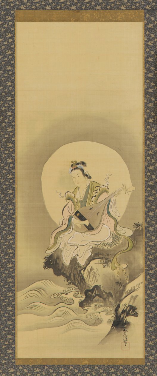 坐在岩石上的Benten Sarasvati，江户时期，17世纪中叶至18世纪初。 作者 鹿野洋牧常信