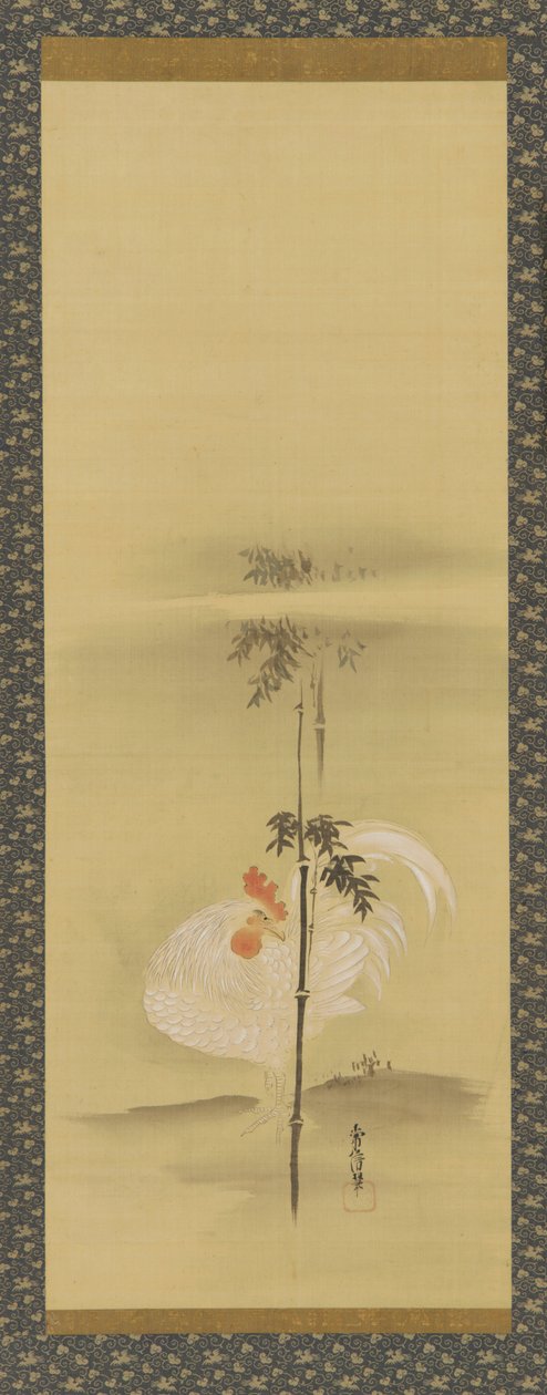 公鸡和竹子，江户时期，17世纪中期-18世纪初。 作者 鹿野洋牧常信