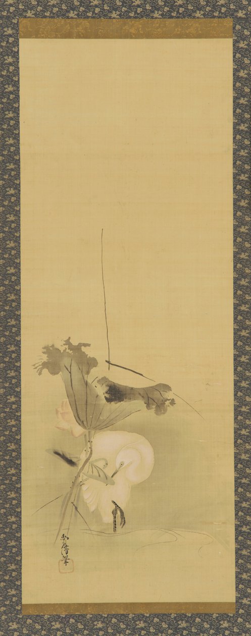 鹭鸶和荷花，江户时期，17世纪中叶至18世纪初。 作者 鹿野洋牧常信