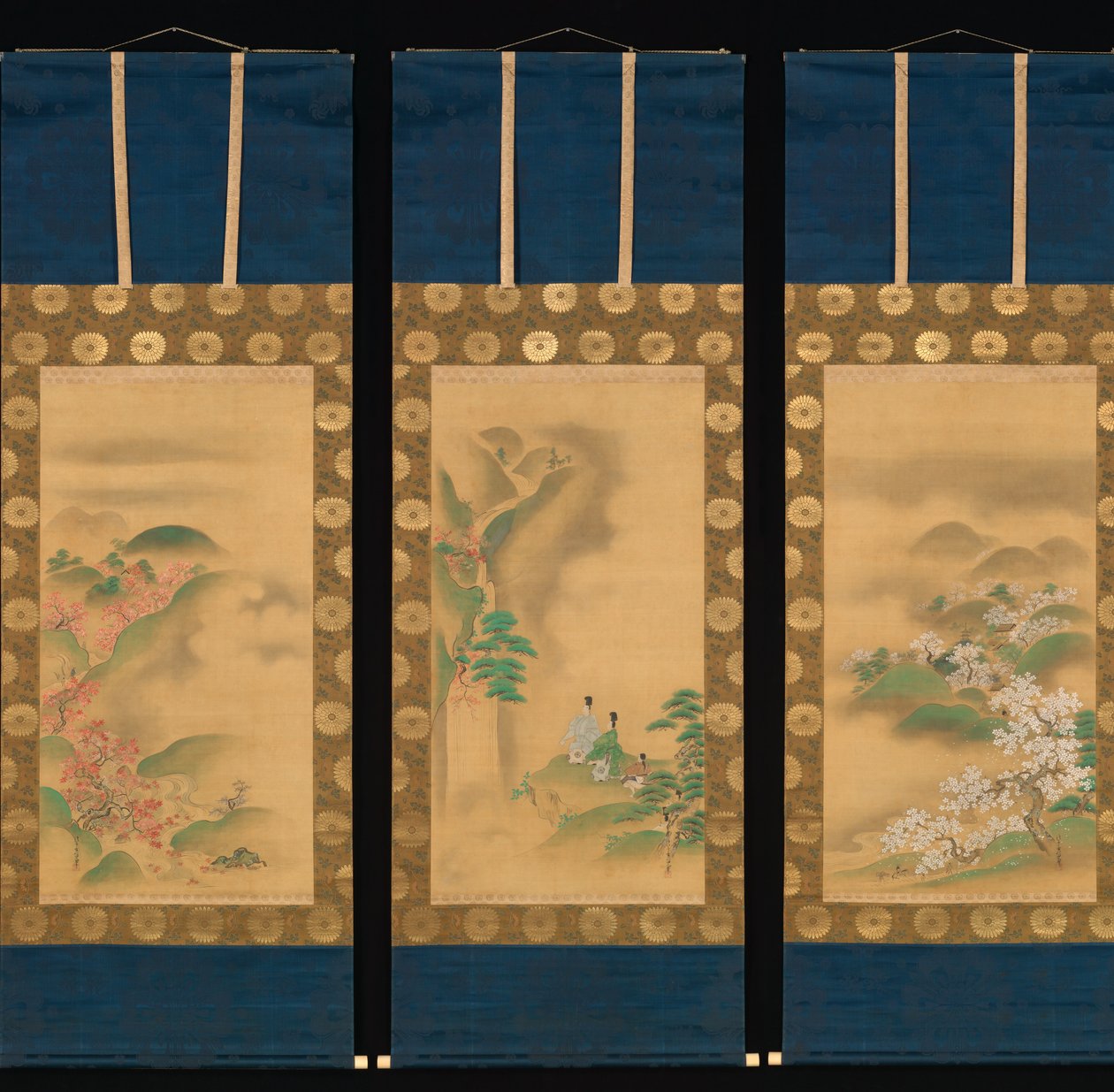 Nunobiki瀑布、吉野山和Tatsuta河，1709年后。 作者 鹿野洋牧常信