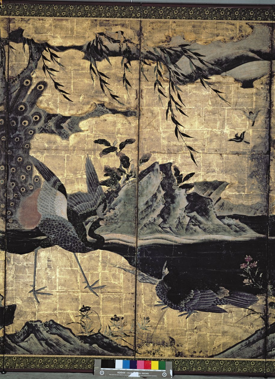 四季的鸟和花（笔和墨水，颜色，面板上的金纸）（见216551,21653） 作者 卡诺搜集
