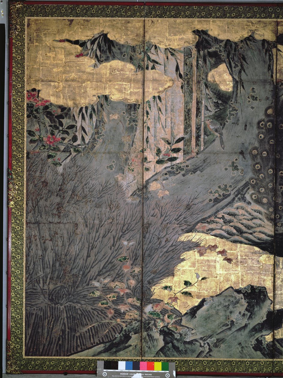 四季的鸟和花（笔和墨水，颜色，面板上的金纸）（见216552,21653） 作者 卡诺搜集