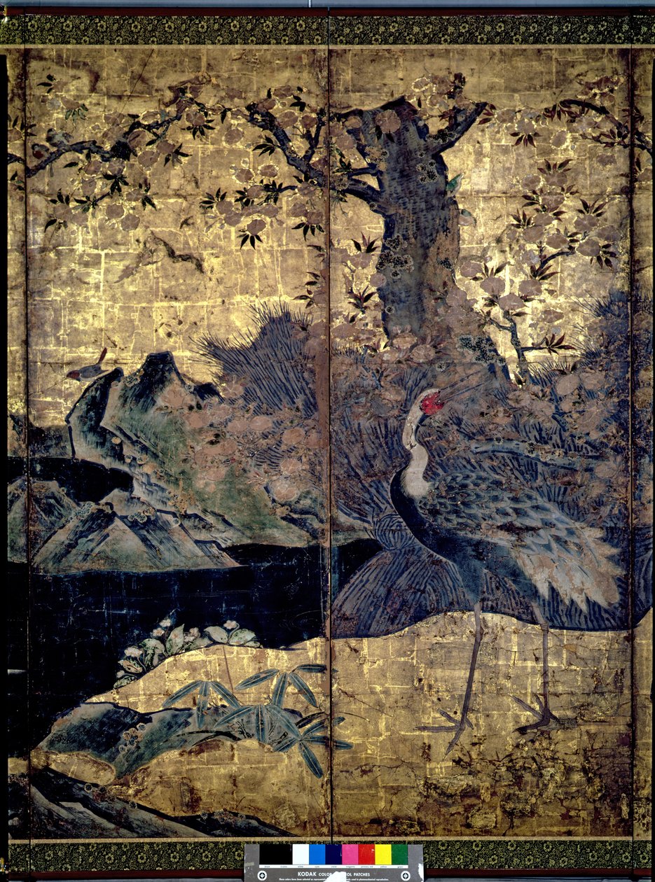 四季的鸟和花（笔和墨水，颜色，面板上的金纸）（见216554,216566） 作者 卡诺搜集