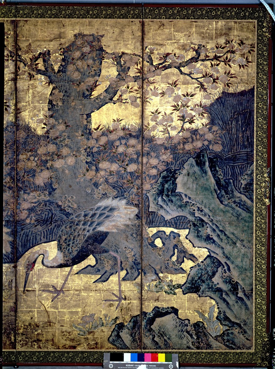 四季的鸟和花（笔和墨水，颜色，面板上的金纸）（见216555,216554） 作者 卡诺搜集