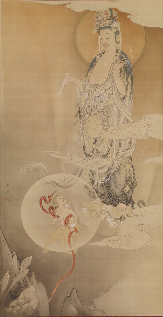 1883年的菩萨观音（丝绸上的墨水，颜色和金色） 作者 Ho井佳乃