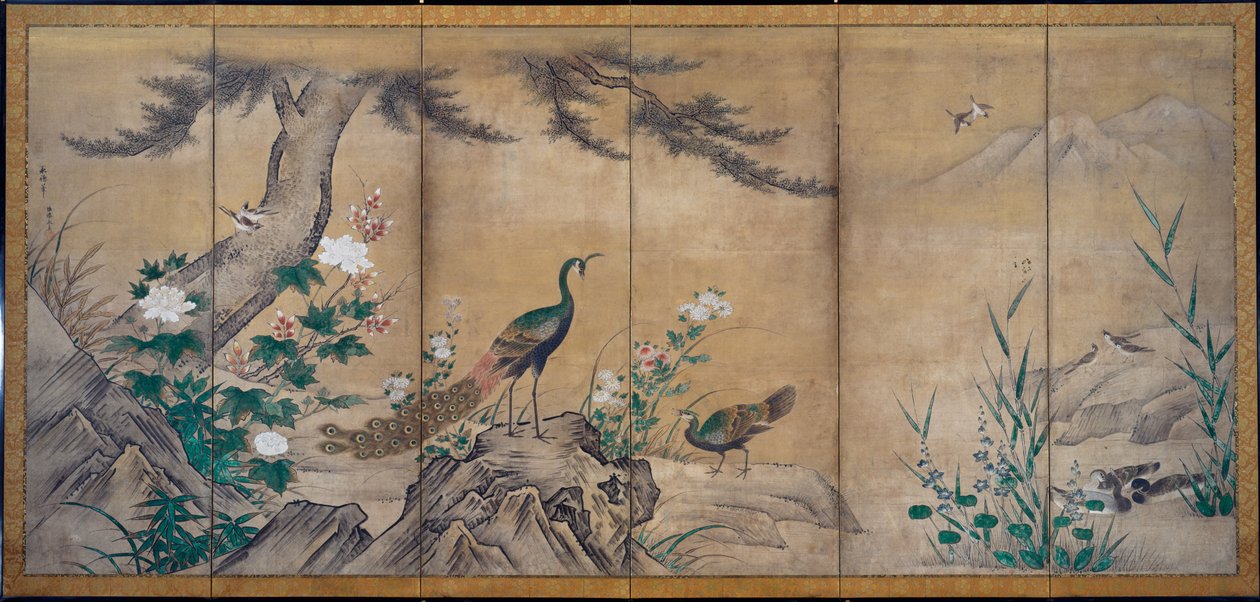 鸟、树和花，15世纪末。 作者 鹿野光信