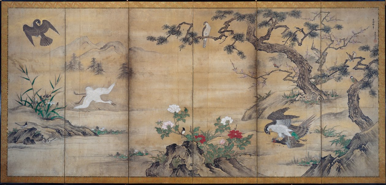 鸟、树和花，15世纪末。 作者 鹿野光信