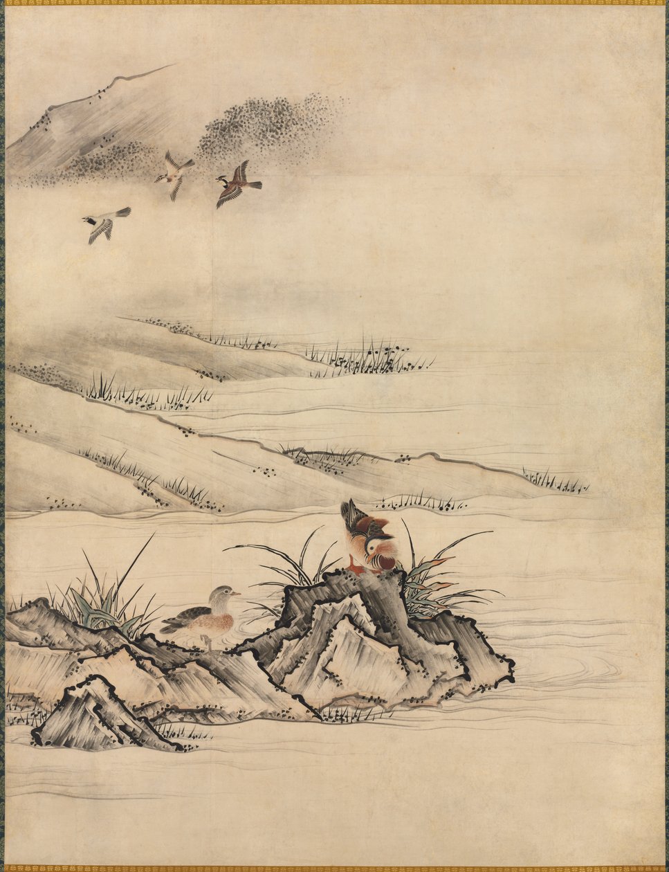 1500年代春天风景中的花鸟。 作者 卡诺·元信
