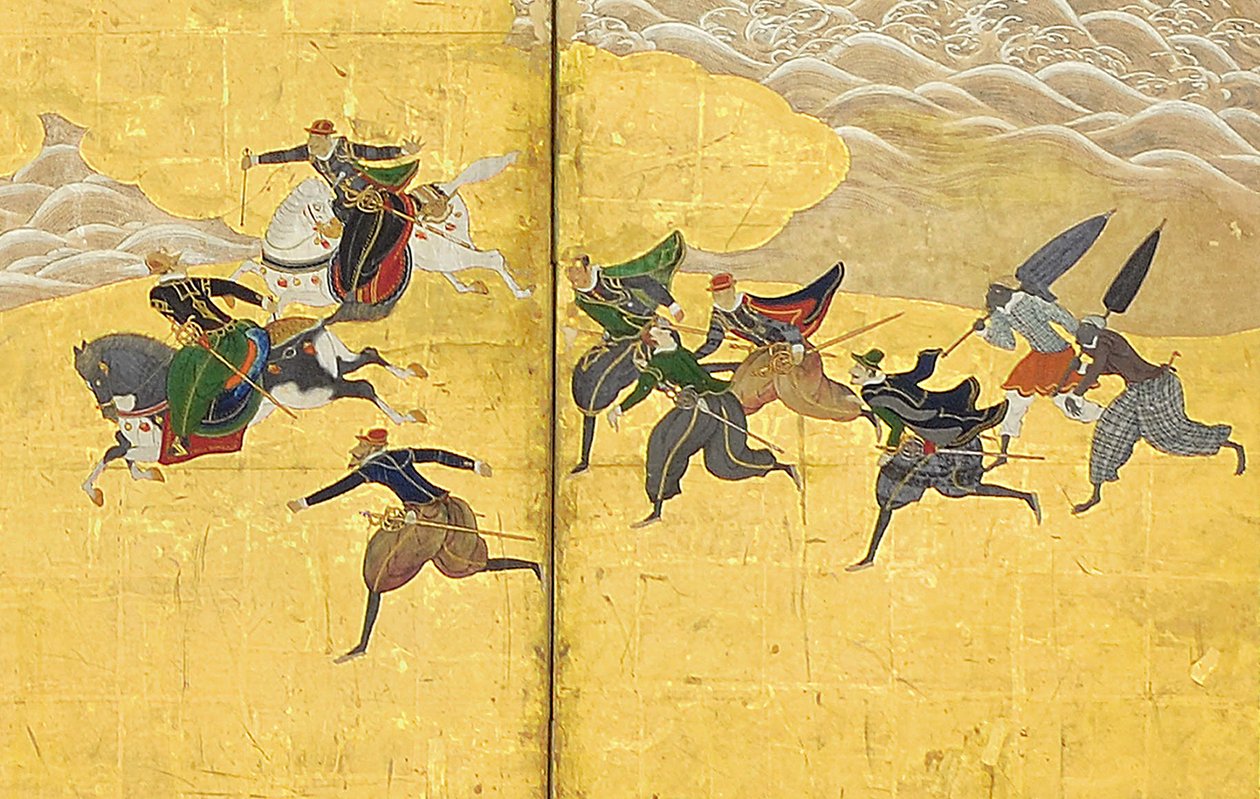 南部野蛮人贸易的细节，一对六块屏风，十七世纪初 作者 卡诺·奈森