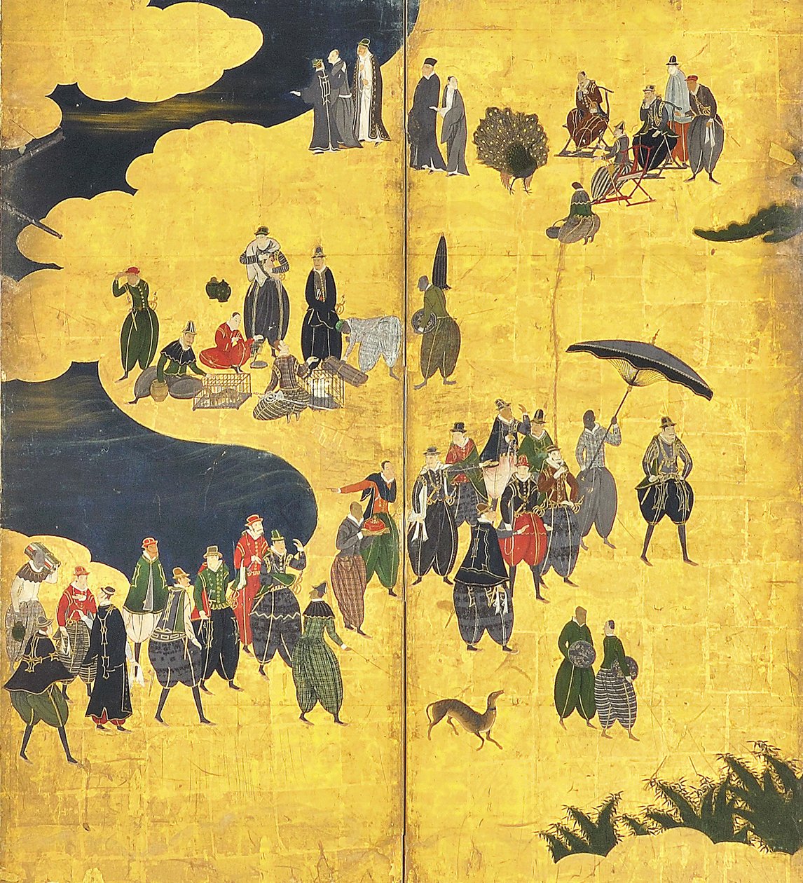 南部野蛮人贸易的细节，一对六块屏风，十七世纪初 作者 卡诺·奈森