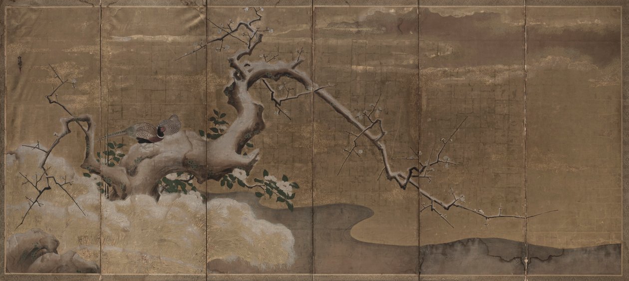 1600年代早期，与梅花树和野鸡鸟共存的冬季景象。 作者 卡诺直信