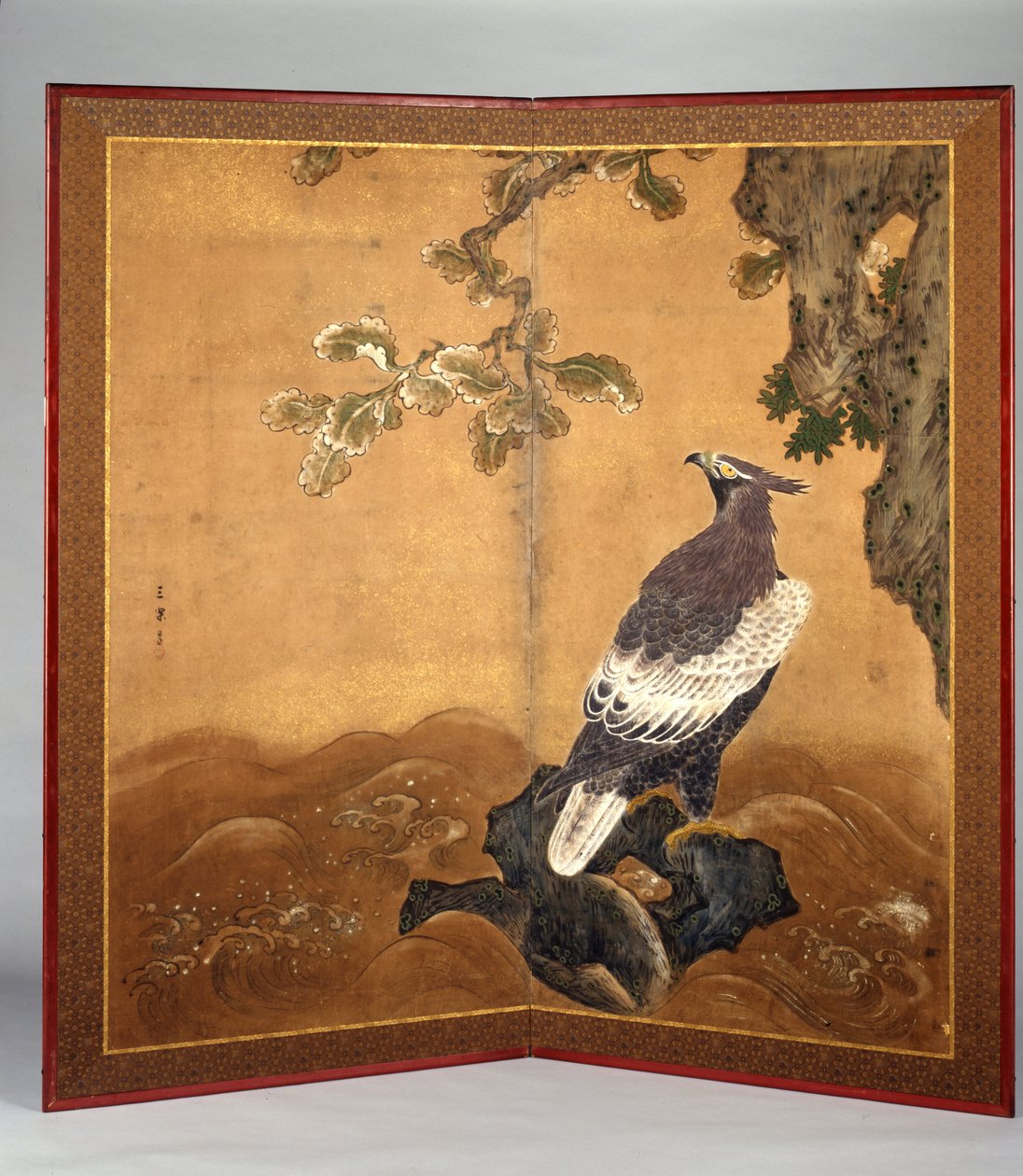 鹰与橡树（纸本设色） 作者 狩野山乐