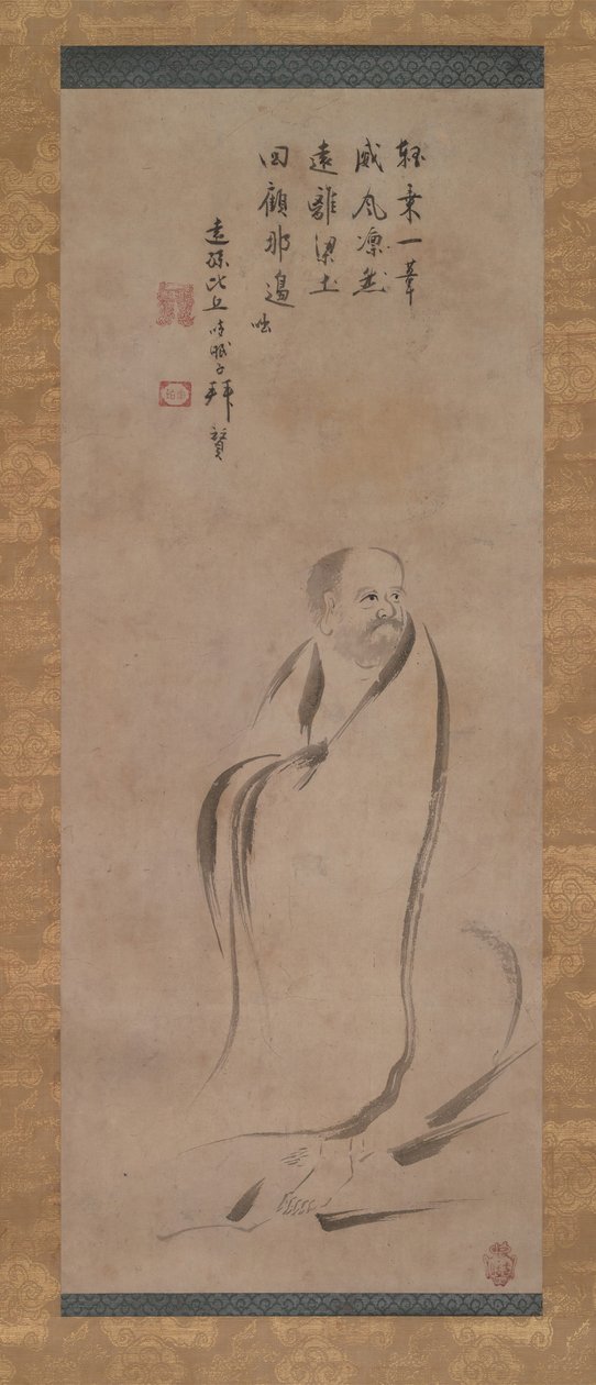 菩提达摩在芦苇上渡过长江，16世纪末。 作者 卡诺搜集