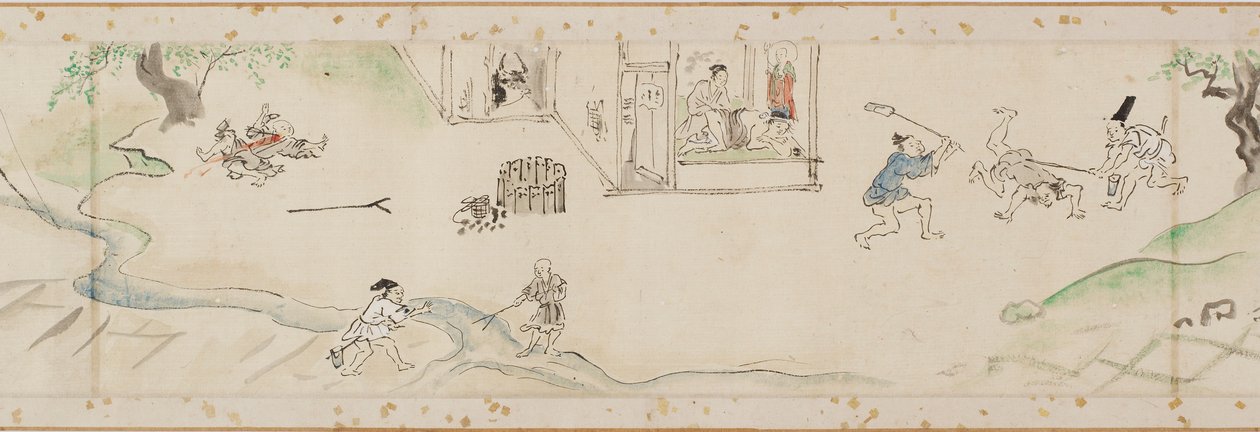 地藏菩萨所创造的奇迹，手抄本的一部分，江户时代，1627年。 作者 鹿野探游