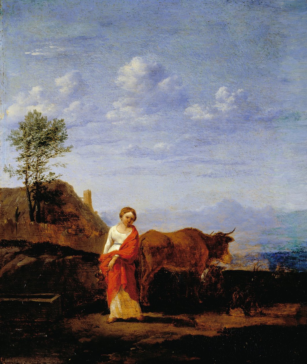 有母牛的一名妇女在路 作者 卡雷尔·杜·贾丁（Karel Du Jardin）