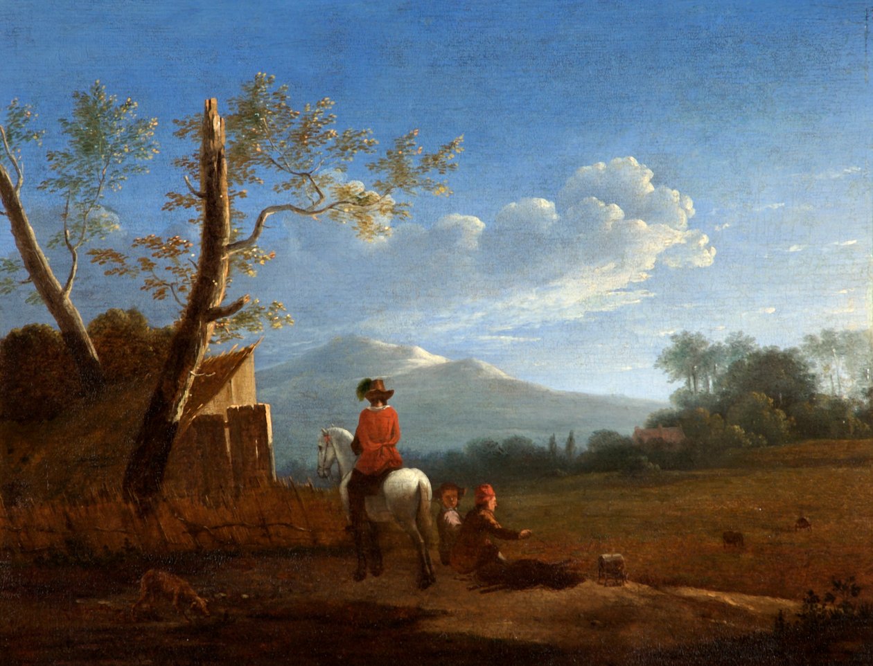 景观与鸟类捕手，c.1670 作者 卡雷尔·杜哈丁（Karel Dujardin）