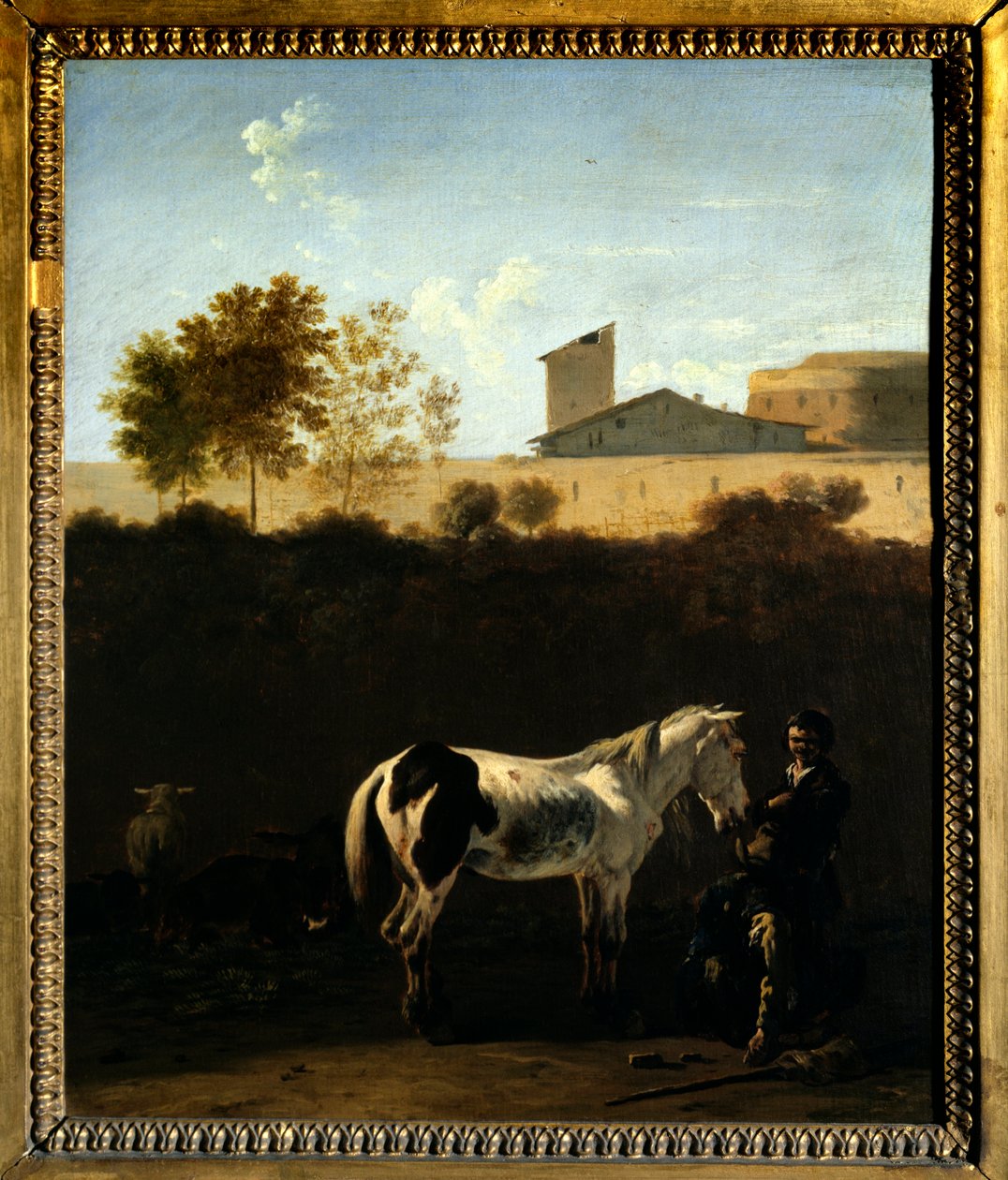 意大利的风景与帕特尔和马派画，作者是卡雷尔-杜雅尔丹（1621-1678）（ec.holl.）1675年太阳。0,32x0,27米 巴黎，卢浮宫博物馆。 作者 卡雷尔·杜哈丁（Karel Dujardin）