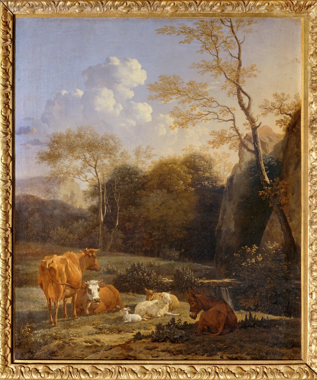 Le bocage，溪边的牛、驴和羊... 作者 卡雷尔·杜哈丁（Karel Dujardin）
