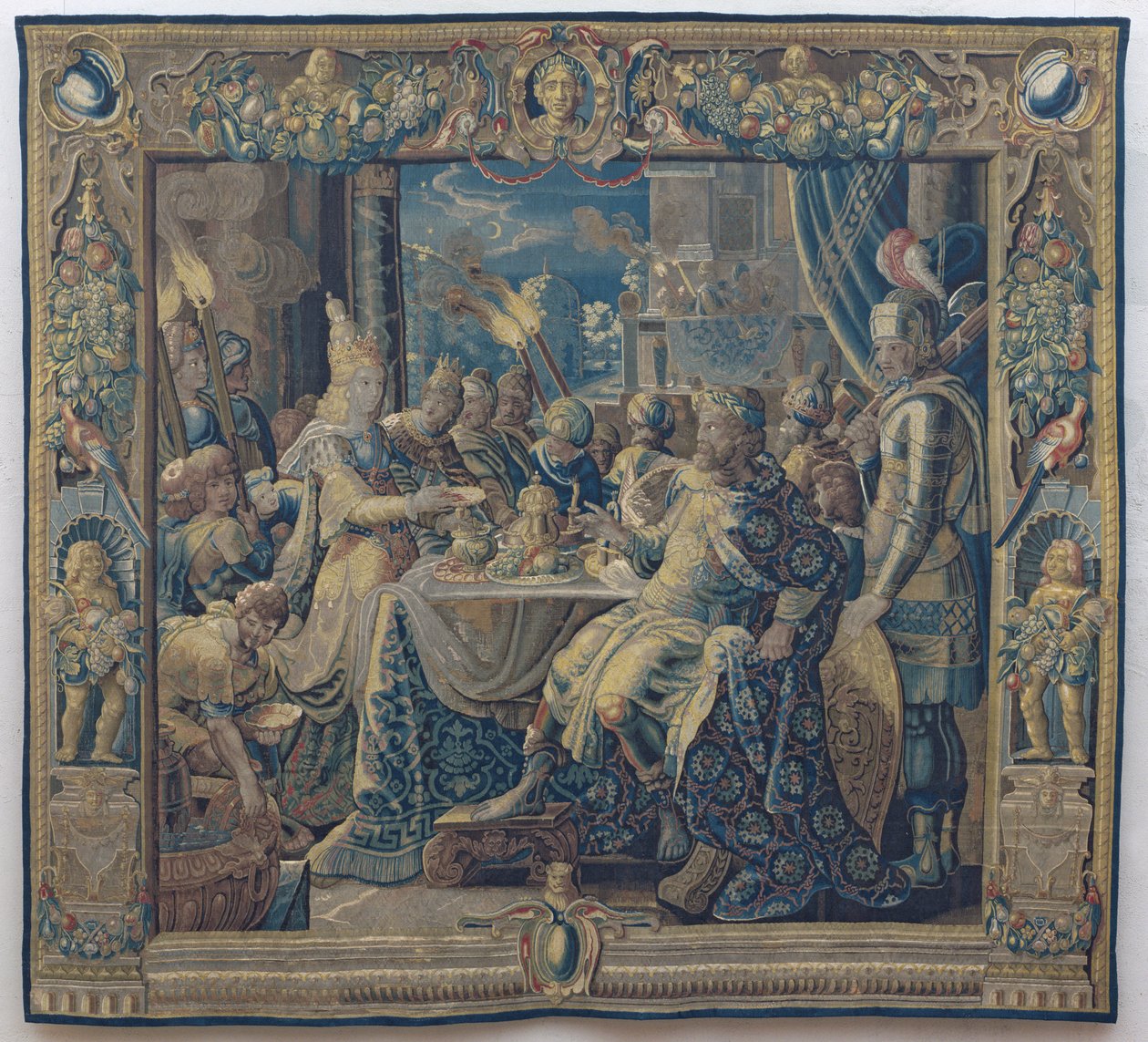 克莉奥佩特拉款待安东尼，约 1640 年（羊毛和丝绸） 作者 Karel van II（车间）Mander