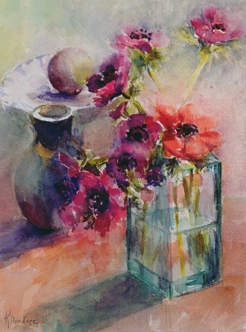 绿色玻璃花瓶中的海葵，2002年 作者 卡伦·阿米蒂奇（Karen Armitage）