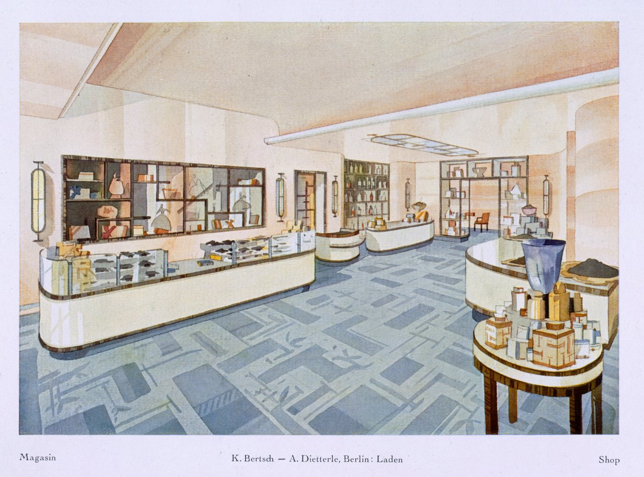 香水店，从现代室内设计的例证在颜色，1929年 作者 卡尔·伯特施