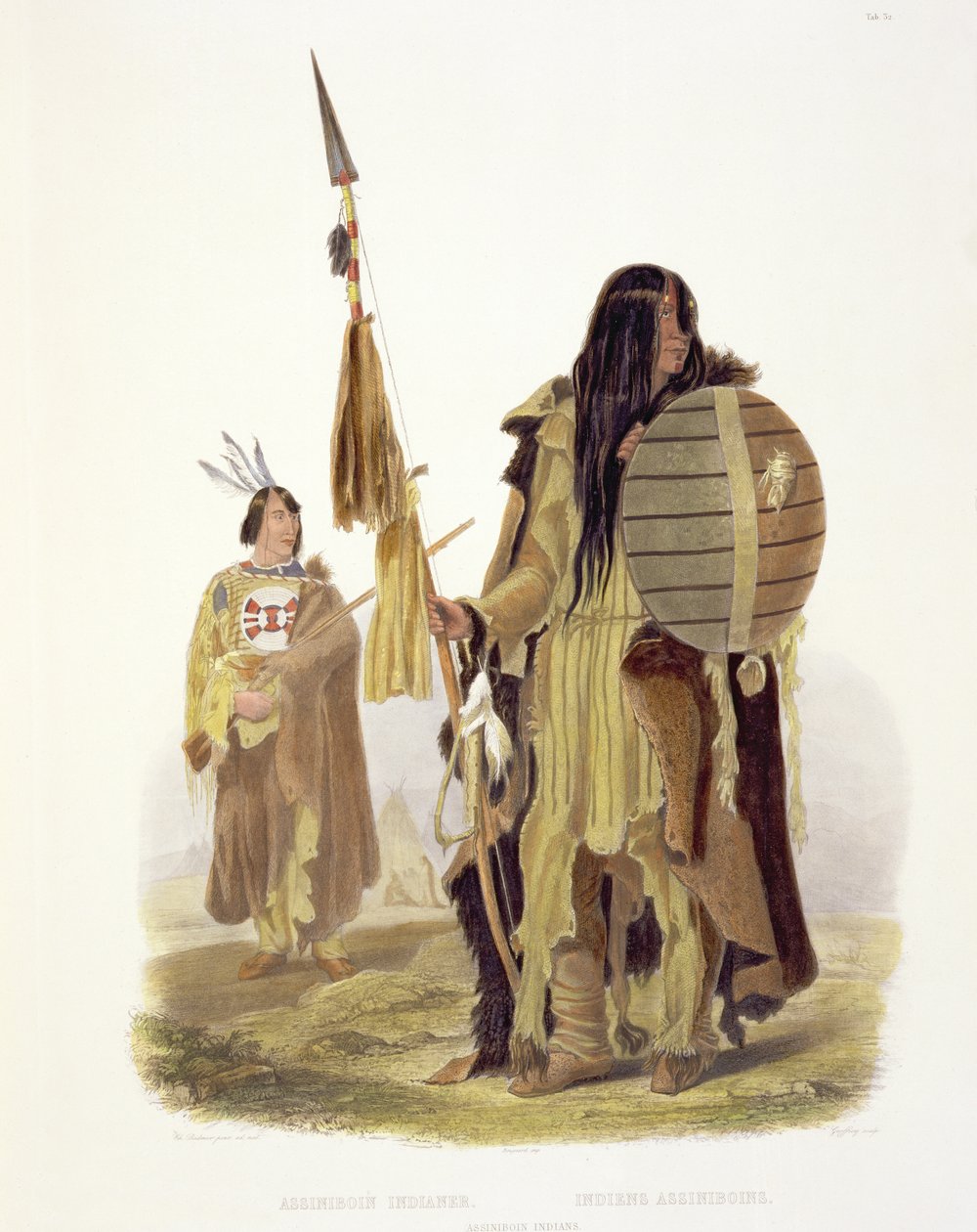 阿西尼博因印第安人，在“北美内陆旅行，1832-34”第2卷第32页，由Charles Geoffroy（1819-82）1844年刻（aquatint） 作者 卡尔·博德默