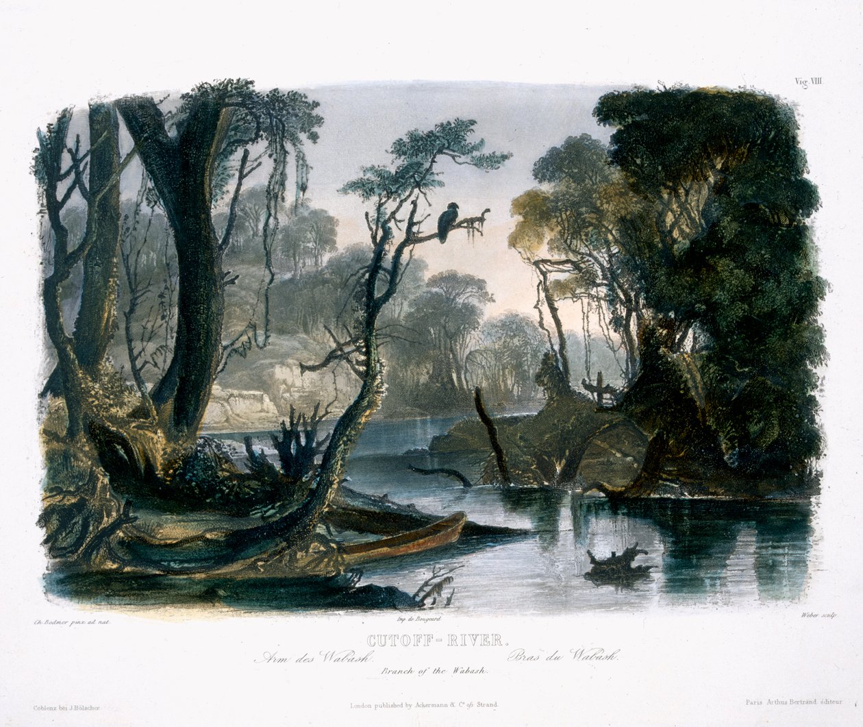 截止河，Wabash的分支，从“北美内陆的旅行”第1卷第8页，由Lucas Weber，1843年刻（aquatint） 作者 卡尔·博德默