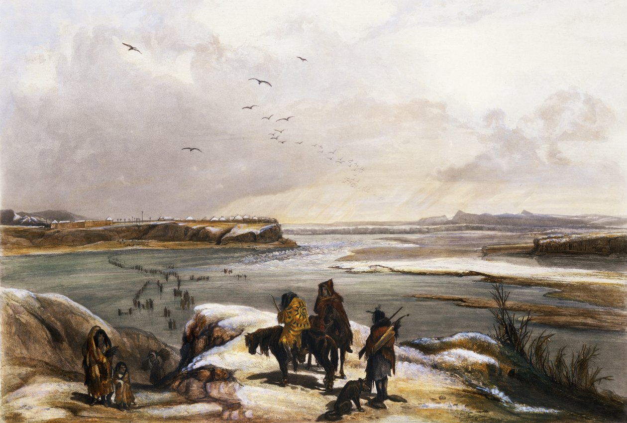 密苏里州的克拉克堡，1834年2月，“北美洲内陆旅行”第2卷第15页，由Lucas Weber雕刻，1844年（aquatint） 作者 卡尔·博德默
