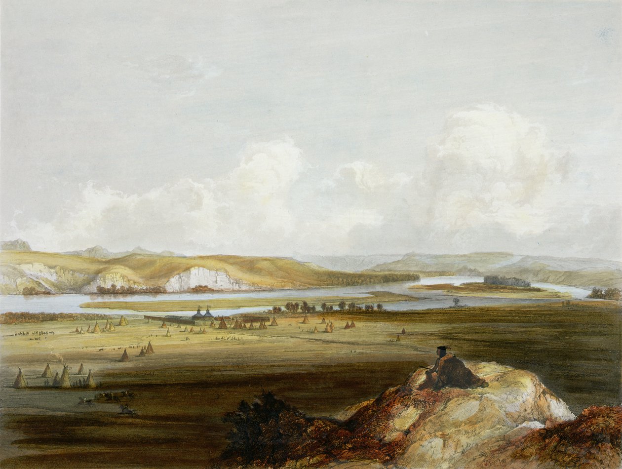 密苏里州皮埃尔堡，“北美洲内陆旅行”第2卷第10页，由Friedrich Salathe（1793-1858）1844年刻（aquatint） 作者 卡尔·博德默