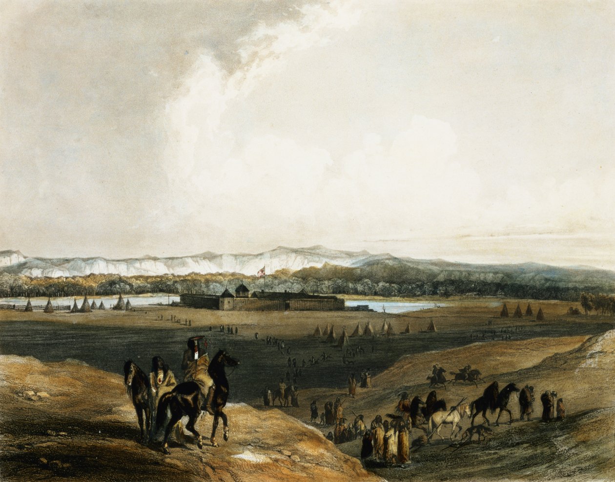 位于密苏里州的Fort Union，位于“北美内陆旅行”第2卷第28页，由Leopold Beyer（1784-c.1870）和Lucas Weber（1844年）（aquatint）雕刻而成 作者 卡尔·博德默