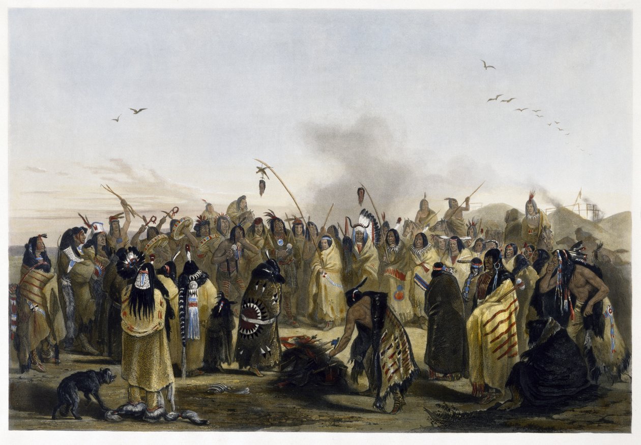 Minitarres的头皮舞，1843-1844（aquatint） 作者 卡尔·博德默