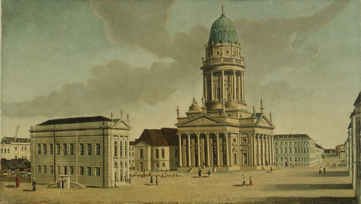 Gendarmenmarkt的看法与法国剧场和大教堂，柏林，1788年 作者 卡尔·弗里德里希·费希海姆
