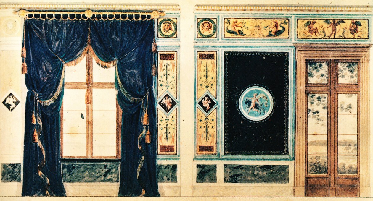 Schinkel的绘画计划在1824年Klein-Glienicke赌场的南面房间 作者 卡尔·弗里德里希·辛克尔