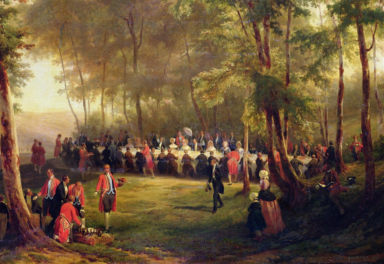 1844年9月6日，1844年，路易菲利普为欧洲森林中的维多利亚女王提供的午餐（细节60678） 作者 卡尔·吉拉德（Karl Girardet）