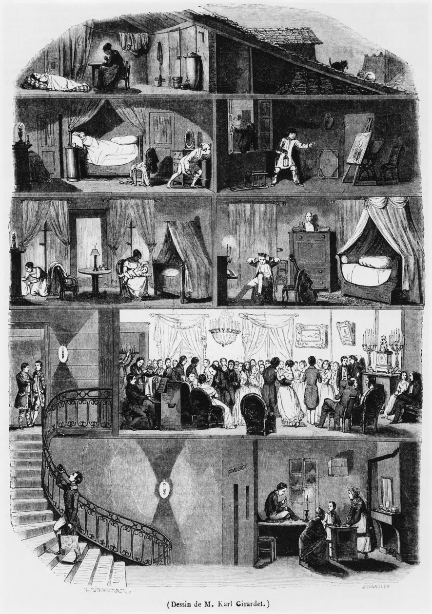 巴黎建筑的一部分，来自&39;Le Magasin Pittoresque&39;的插图，由John Quartley雕刻（1835-67）1847年 作者 卡尔·吉拉德（Karl Girardet）