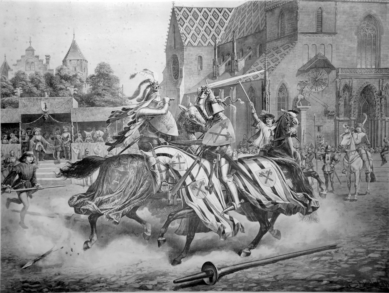 1228年12月，Heinrich von Ramstein与西班牙人Don Merlo之间的巴塞尔比赛。巴塞尔EmilBirhäuser的出版人 作者 卡尔·贾斯林