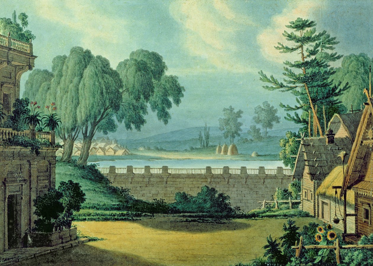 1828年A. Verstovski的歌剧“Pan Tvardovsky”的舞台设计（笔，墨水和纸上的wc） 作者 博恩长老卡尔·奥西波维奇