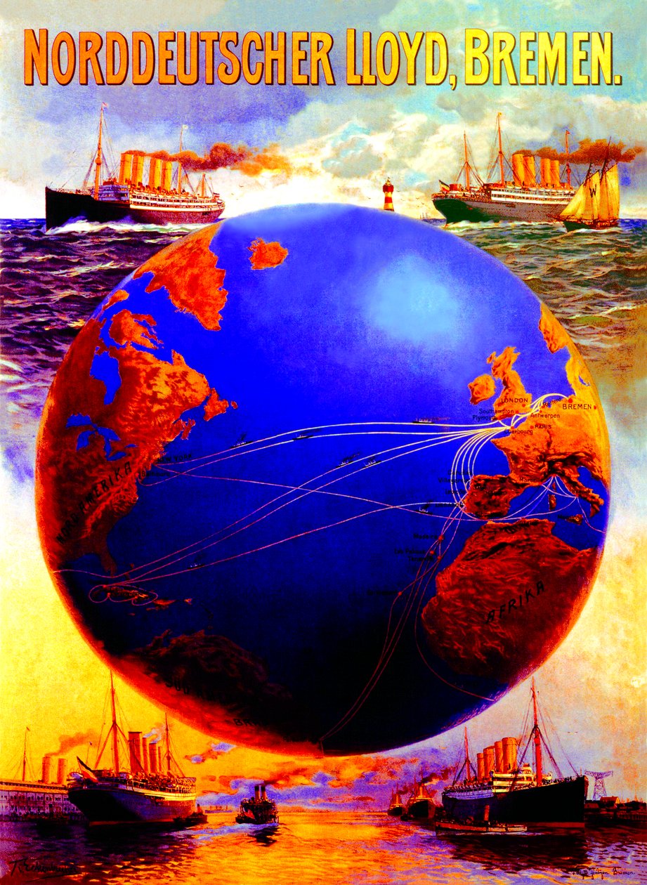 海报广告1907年北德劳埃德线 作者 来自Eckenbrecher的Karl Paul Themistocles
