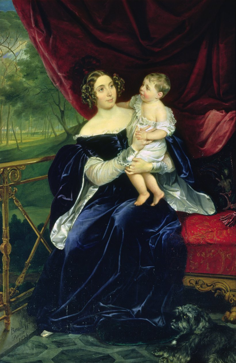 伯爵夫人Olga Ivanovna Orlov-Davydov和她的女儿，1834年 作者 卡尔·巴甫洛维奇·布留洛夫