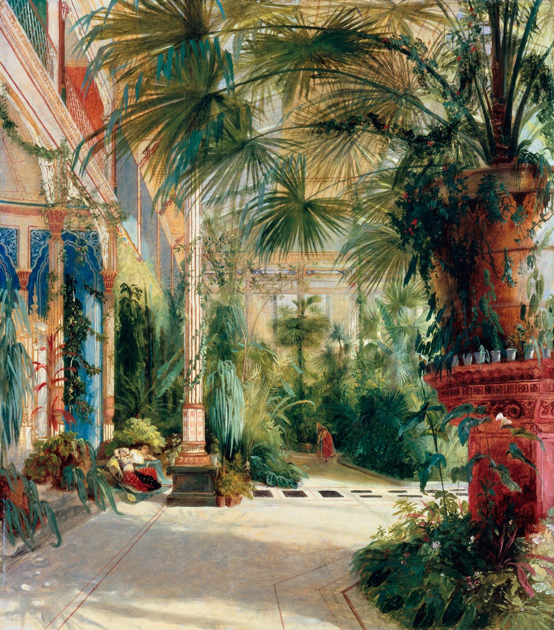 "" Serre a palmiers ""（棕榈屋的内部）卡尔·布莱琴 (1798-1840) 纸本油画 1832-1833 年昏暗 64x56 厘米，柏林国家博物馆 作者 卡尔布莱臣