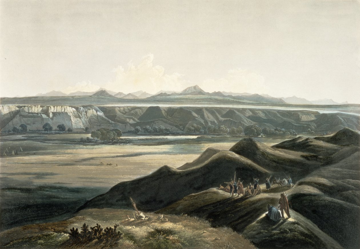 落基山脉的视图，来自“北美内陆旅行”第2卷的第44页，由Sigismond Himely（1801-72）1844年刻（aquatint） 作者 卡尔·博德默