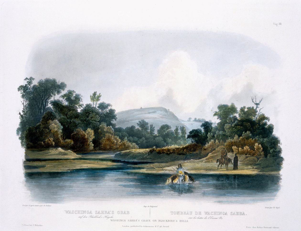 Washinga Sahba&39;s Grave on Blackbird&39;s Hills，第12卷，来自“北美内陆旅行”第1卷，由Carl Vogel（1816-51）1843年刻（aquatint） 作者 卡尔·博德默