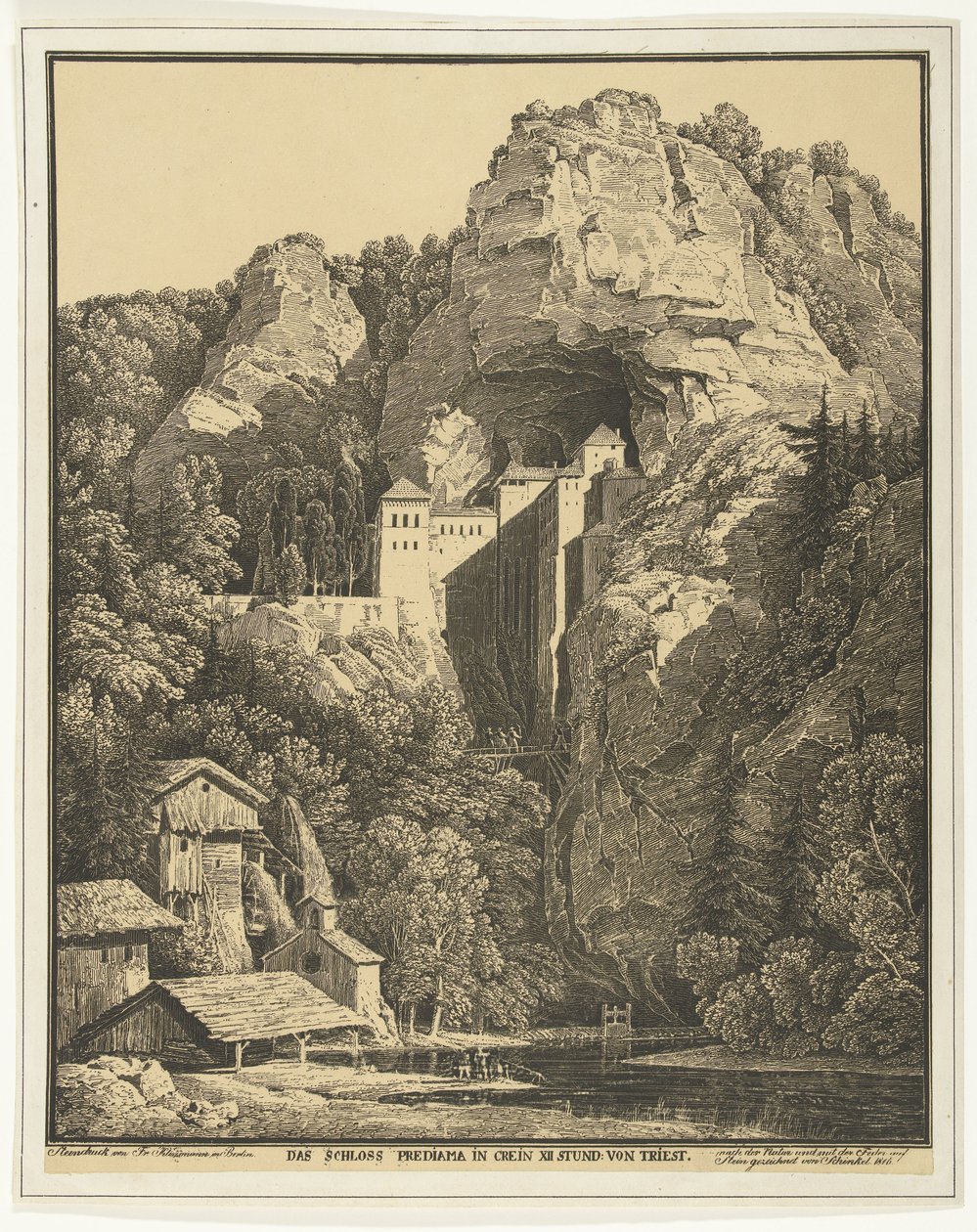 岩石间的普雷迪亚马城堡
Das Schloss Prediama in Crein XII Stund von Triest（标题见实物） 作者 卡尔·弗里德里希·辛克尔