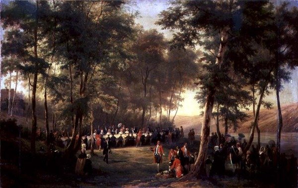 路易 - 菲利普（1773-1850）为1843年9月6日在欧洲森林中维多利亚女王（1819-1901）提供午餐（另见379713） 作者 卡尔·吉拉德（Karl Girardet）